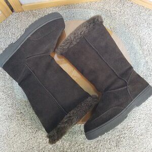 Melrose Avenue Brown Suede Boots Faux Fur Lining Eclair Cuff Boots Size 9